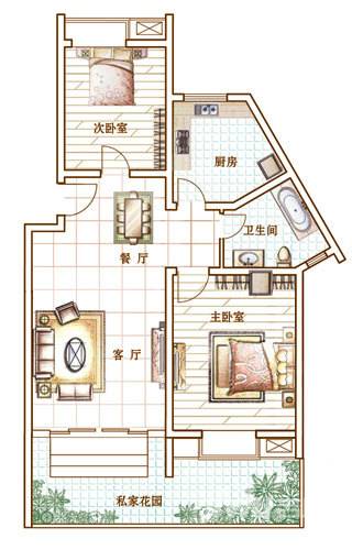 宏业康馨园2室2厅1卫79.1㎡户型图