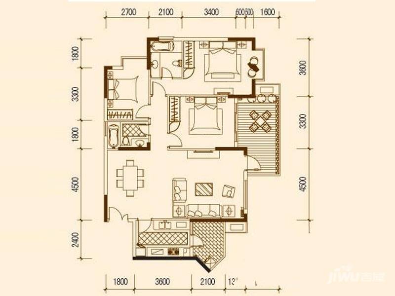 涧桥泊林3室2厅2卫95.5㎡户型图