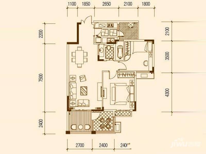 涧桥泊林3室2厅2卫95.5㎡户型图