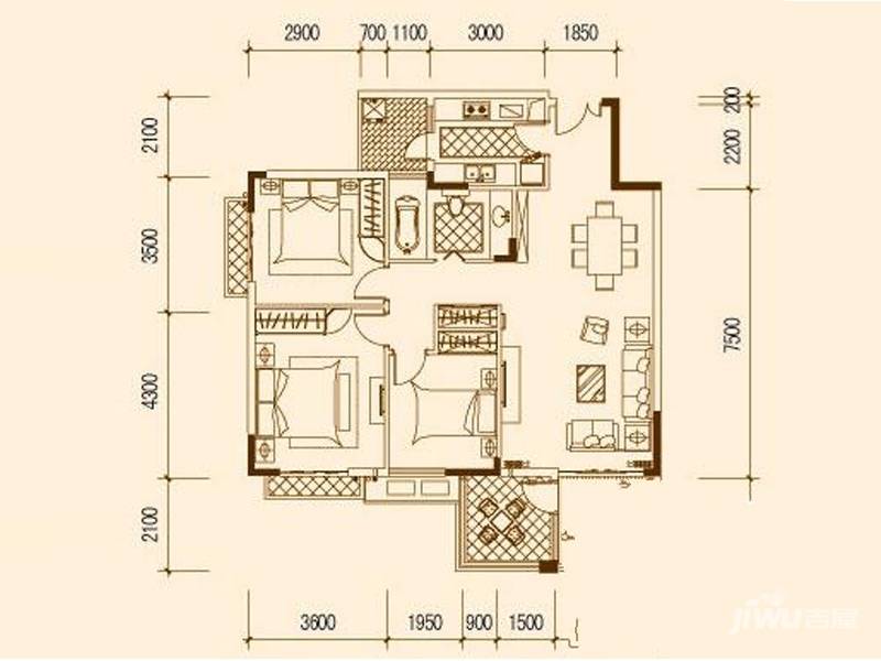 涧桥泊林4室2厅1卫115.7㎡户型图