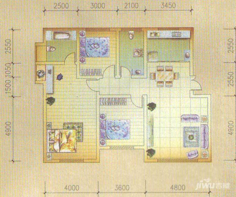 怡馨新寓3室2厅2卫128.4㎡户型图