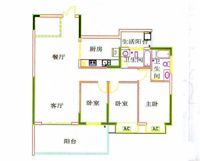 帝璟佳苑3室2厅2卫116.9㎡户型图