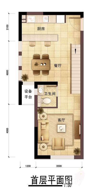 保利湾天地0室2厅1卫60㎡户型图