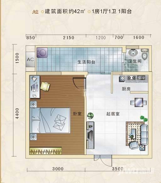 龙腾华府1室1厅1卫户型图