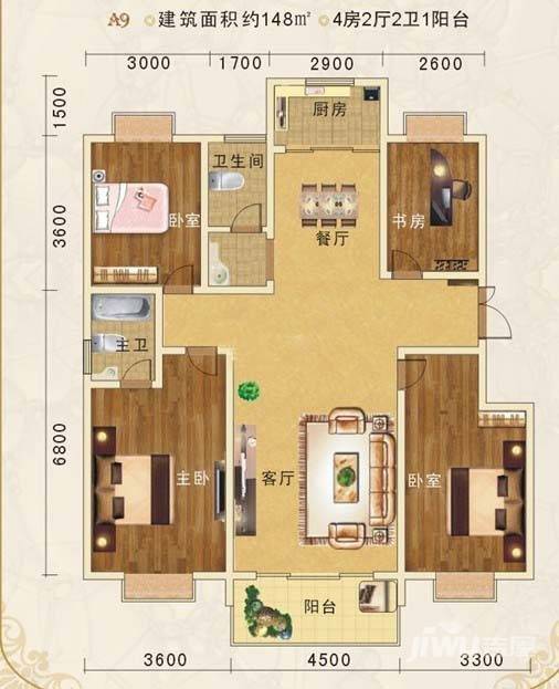 龙腾华府4室2厅2卫户型图