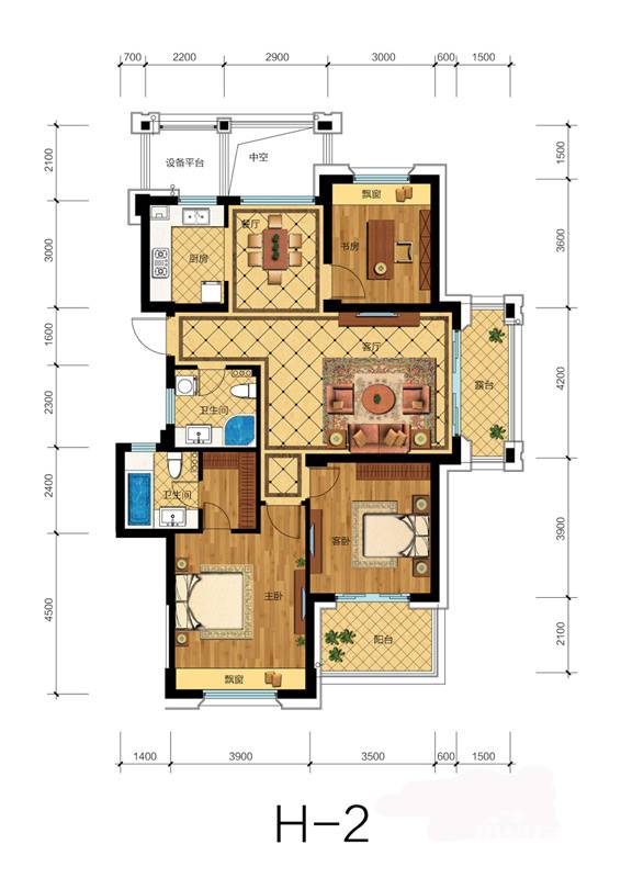 滨江金色黎明3室2厅2卫124㎡户型图