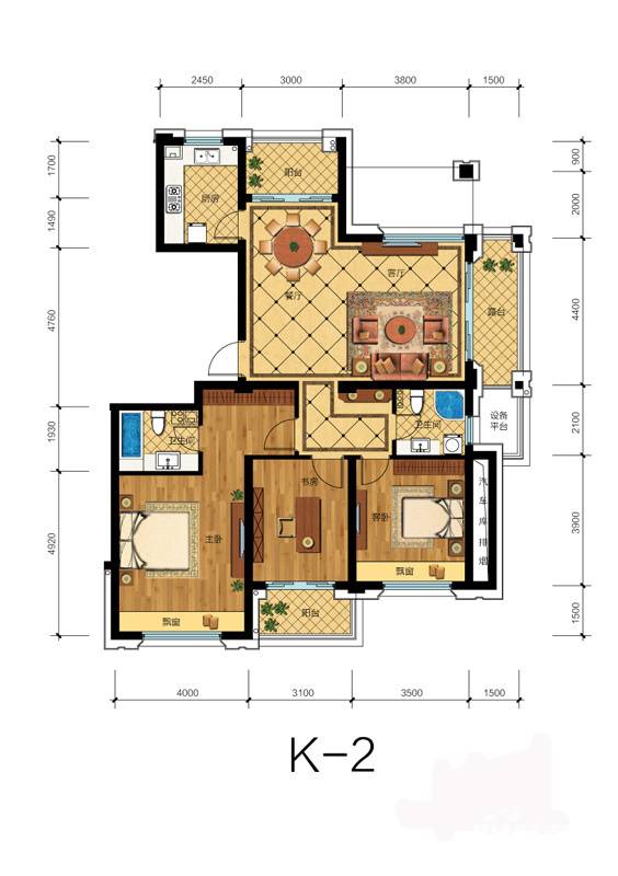 滨江金色黎明3室2厅2卫137㎡户型图