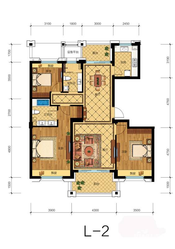 滨江金色黎明3室2厅2卫138㎡户型图