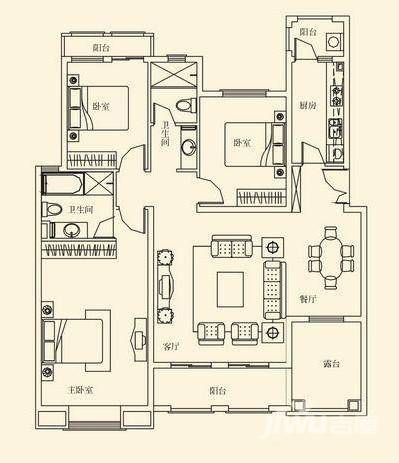 香溢花城3室2厅2卫户型图