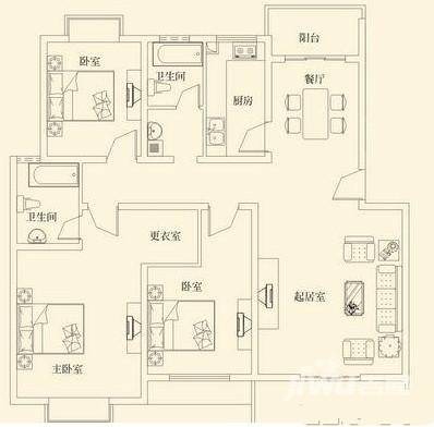 香溢花城3室2厅2卫户型图