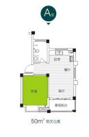 花城名苑1室2厅1卫50㎡户型图