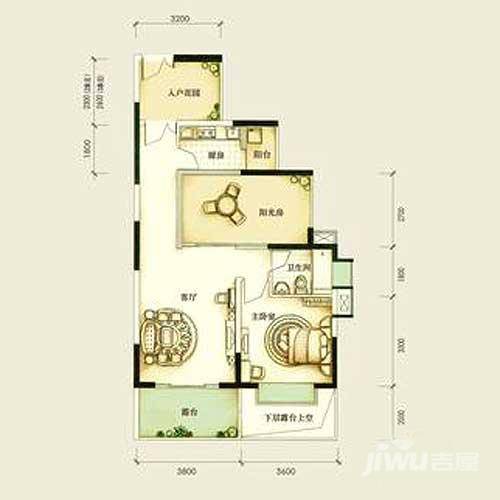 奥林华府1室1厅1卫74.7㎡户型图