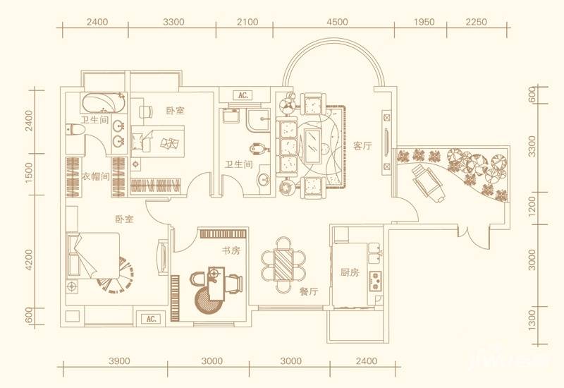 紫金庄园3室2厅2卫133㎡户型图