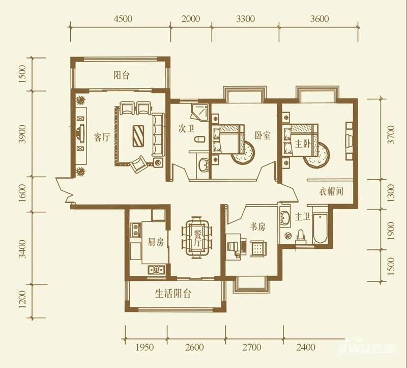 檀溪谷3室2厅2卫133.8㎡户型图