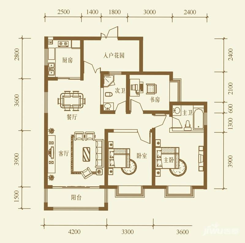 檀溪谷3室2厅2卫122.8㎡户型图