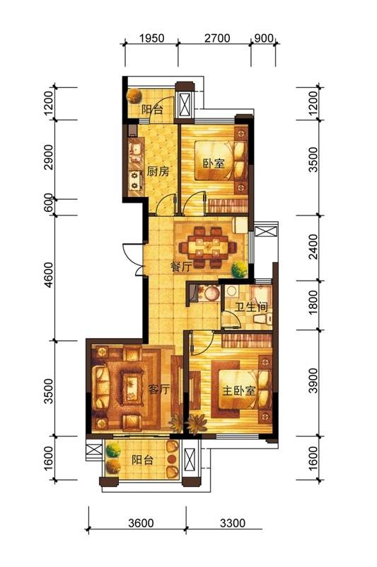 中铁田逸之星2室2厅1卫88.9㎡户型图