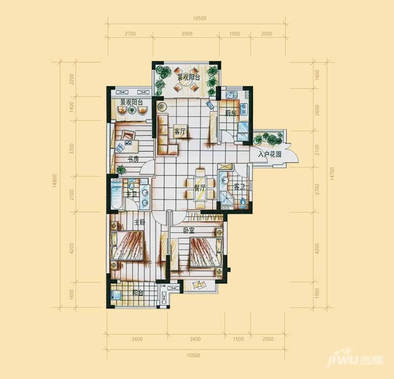 华门新西湖小镇3室2厅2卫121㎡户型图