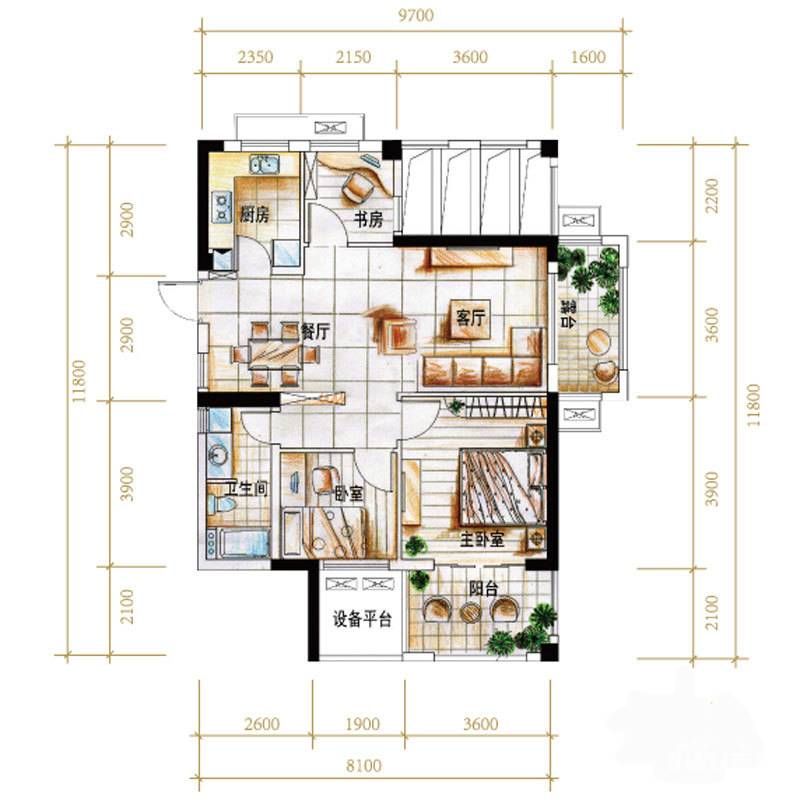 华门新西湖小镇3室2厅1卫95㎡户型图