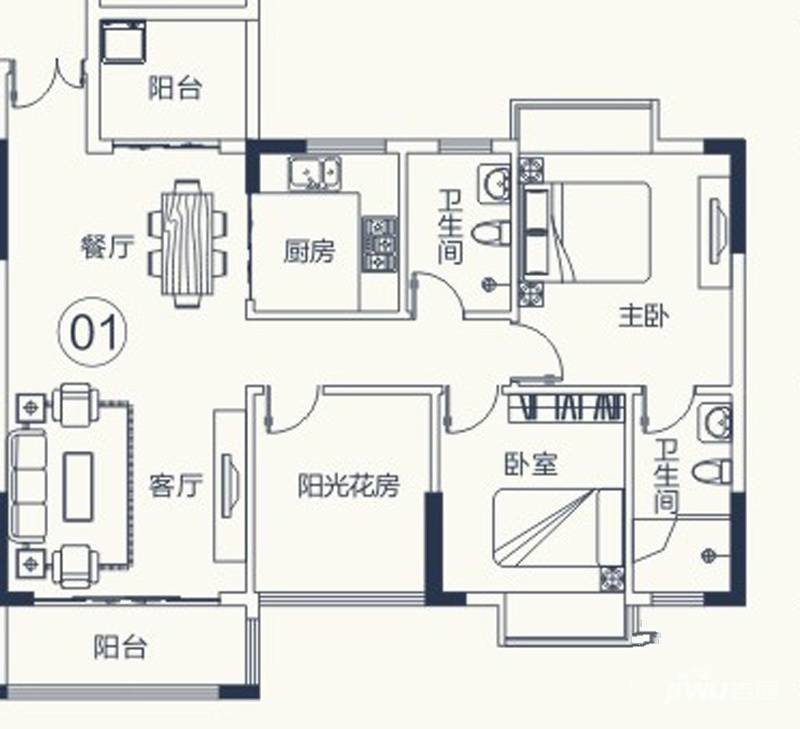 怡泰雅苑2室2厅2卫90㎡户型图