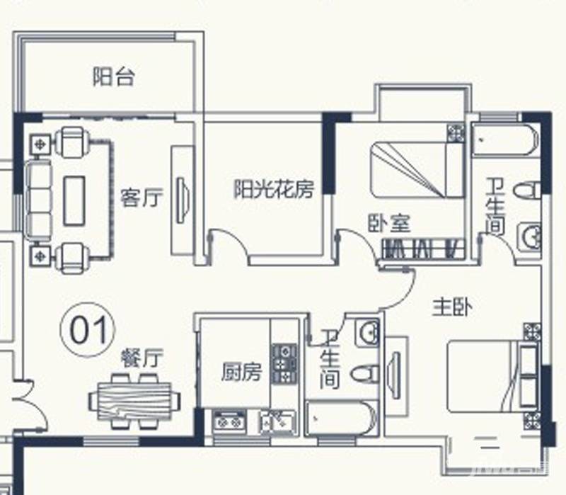 怡泰雅苑2室2厅2卫90㎡户型图