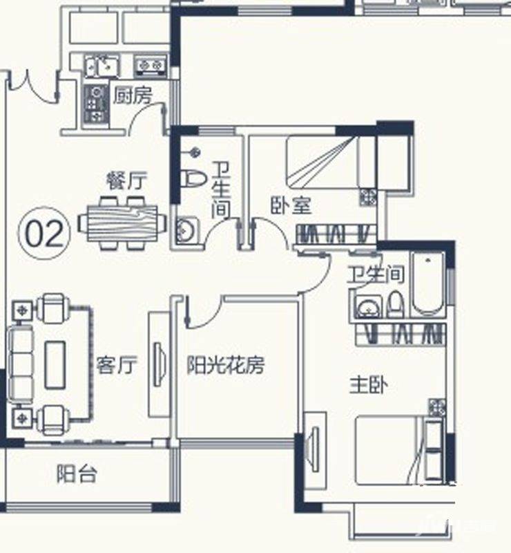 怡泰雅苑2室2厅2卫85.9㎡户型图