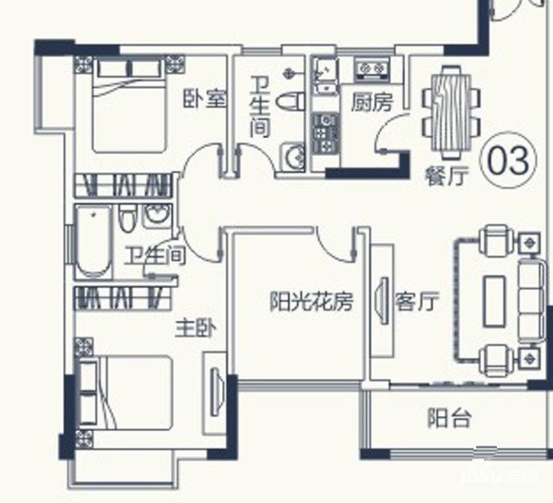 怡泰雅苑2室2厅2卫85.9㎡户型图