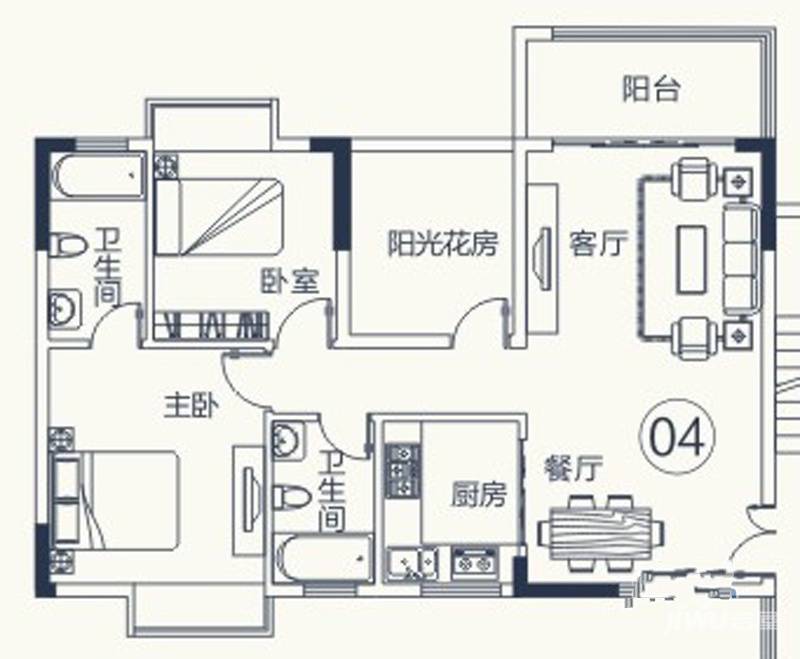 怡泰雅苑2室2厅2卫85.9㎡户型图