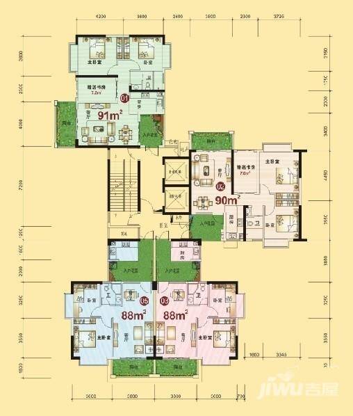 东方威尼斯3室2厅1卫91㎡户型图