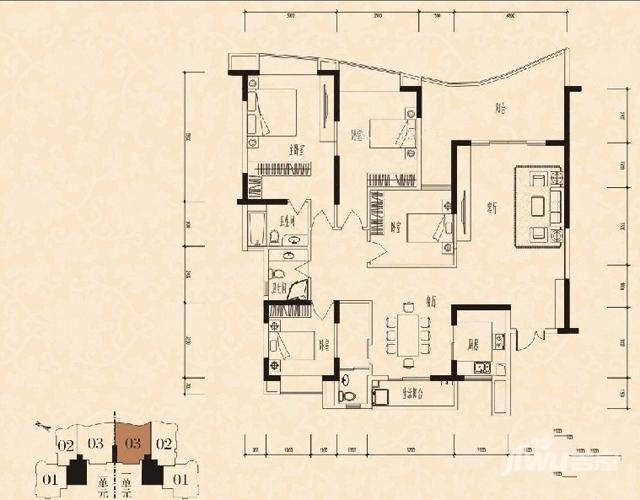 金域时代4室2厅2卫195.6㎡户型图