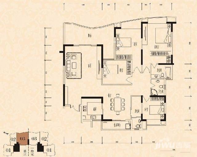 金域时代4室2厅3卫206.6㎡户型图