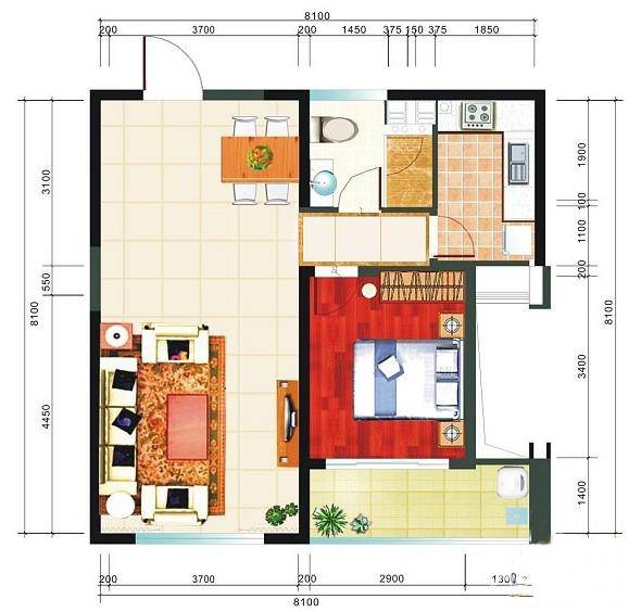 华业临海1室2厅1卫82.2㎡户型图