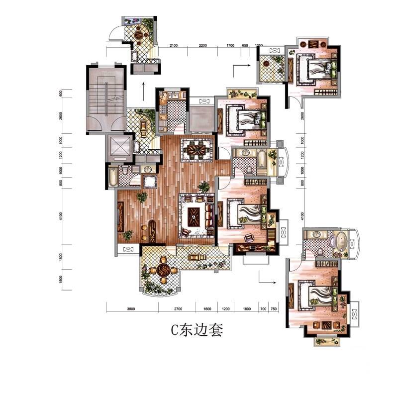 德意空港国际3室2厅2卫136.1㎡户型图