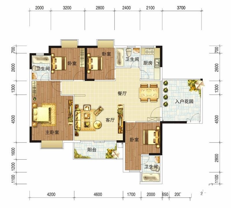 狮子洋1号4室2厅3卫154㎡户型图