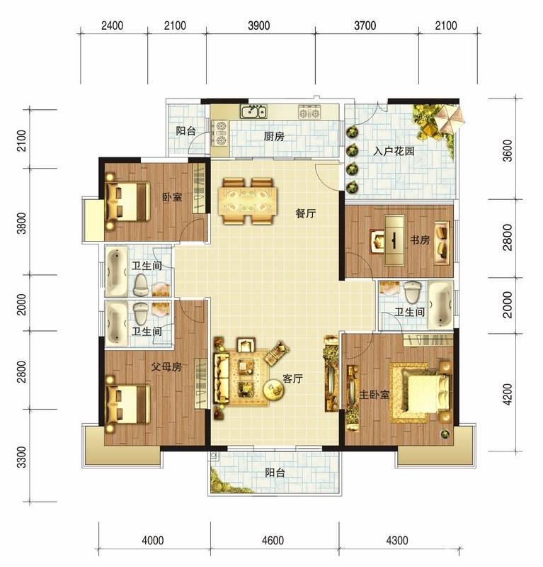 狮子洋1号4室2厅3卫179㎡户型图