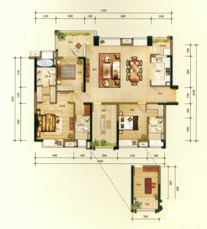 森林湖兰溪谷3室2厅2卫户型图