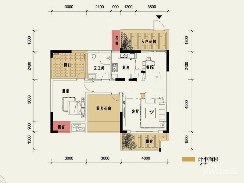 海岸豪苑1室2厅1卫48.5㎡户型图