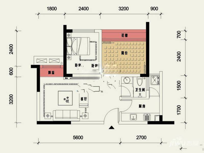 海岸豪苑1室2厅1卫48.5㎡户型图