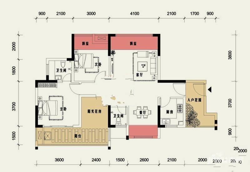 海岸豪苑2室2厅2卫92.5㎡户型图