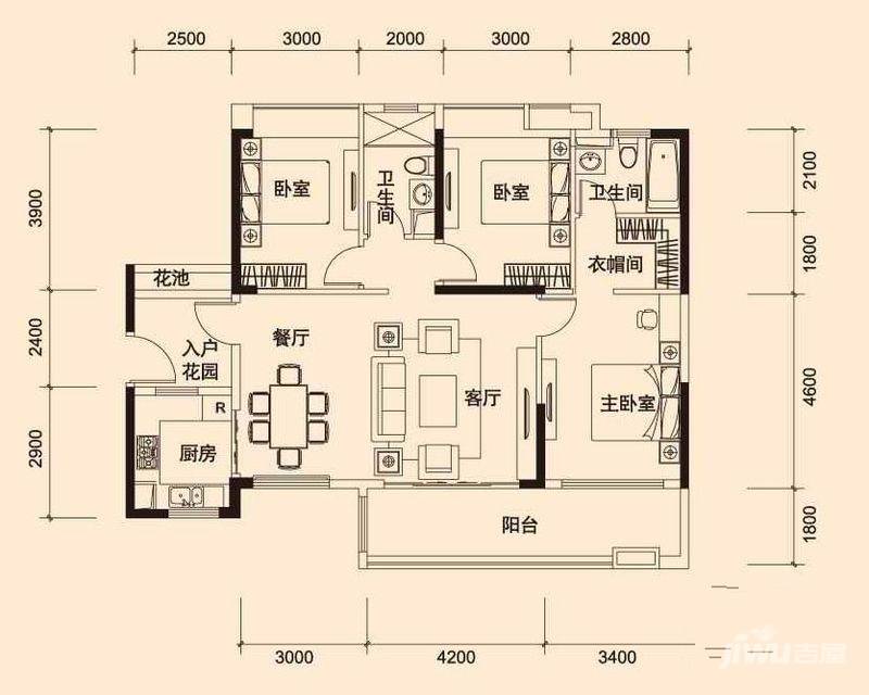 保利上城3室2厅2卫125㎡户型图