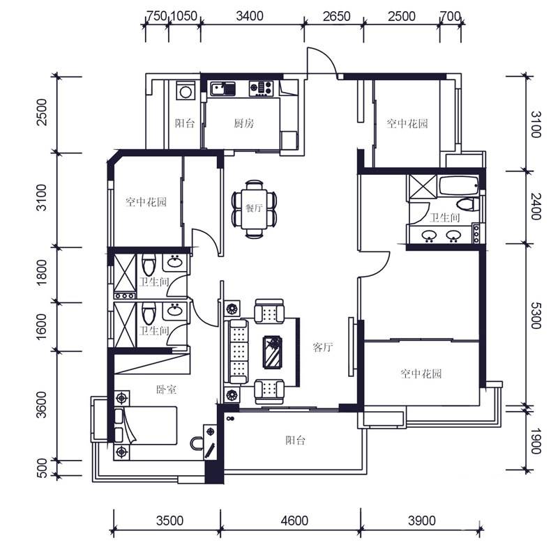 怡翠世嘉花园4室2厅3卫152㎡户型图