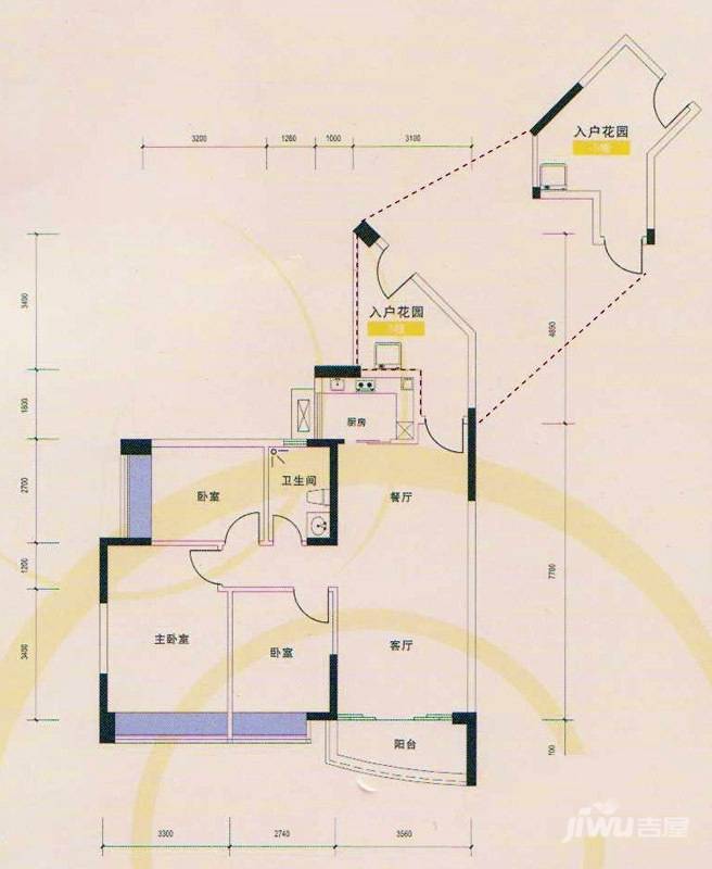 尚湖轩3室2厅1卫92㎡户型图