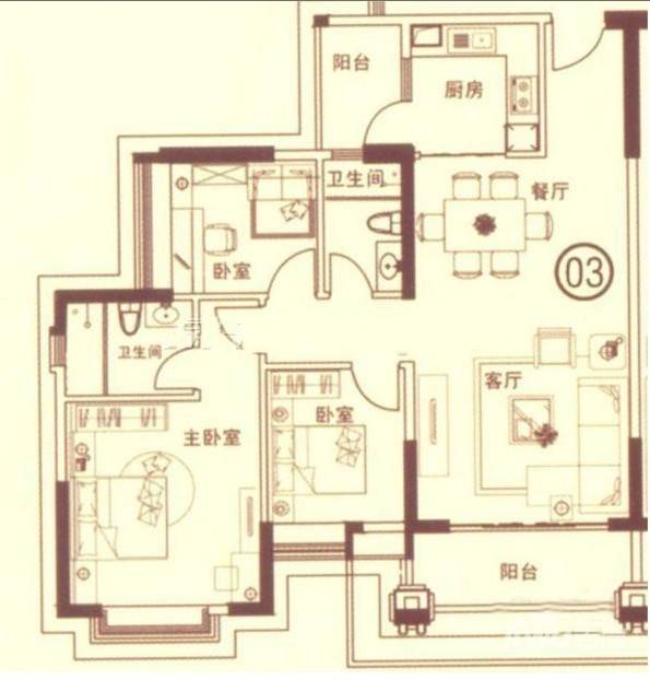 富星半岛3室2厅2卫户型图