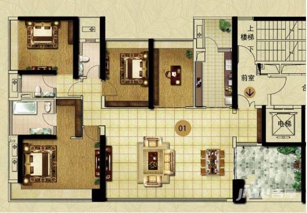 万科金域蓝湾二期4室2厅3卫184㎡户型图