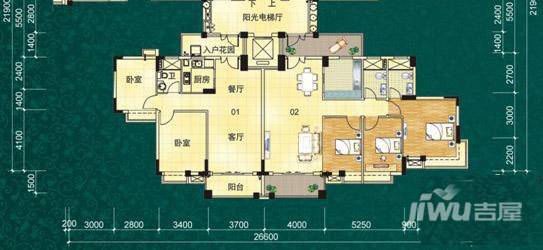 山林水语2室2厅1卫77㎡户型图