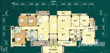 山林水语3室2厅1卫117㎡户型图