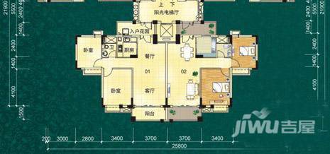 山林水语2室2厅1卫78.3㎡户型图