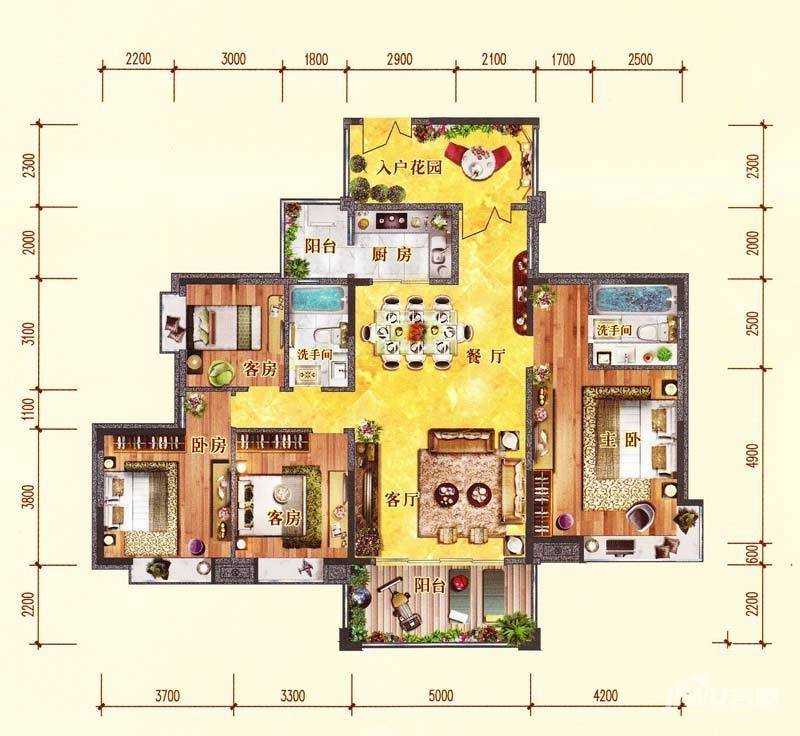 佛奥阳光花园4室2厅2卫170㎡户型图