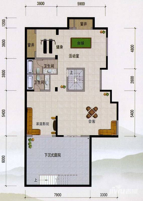 紫玉山庄1室2厅2卫146.6㎡户型图