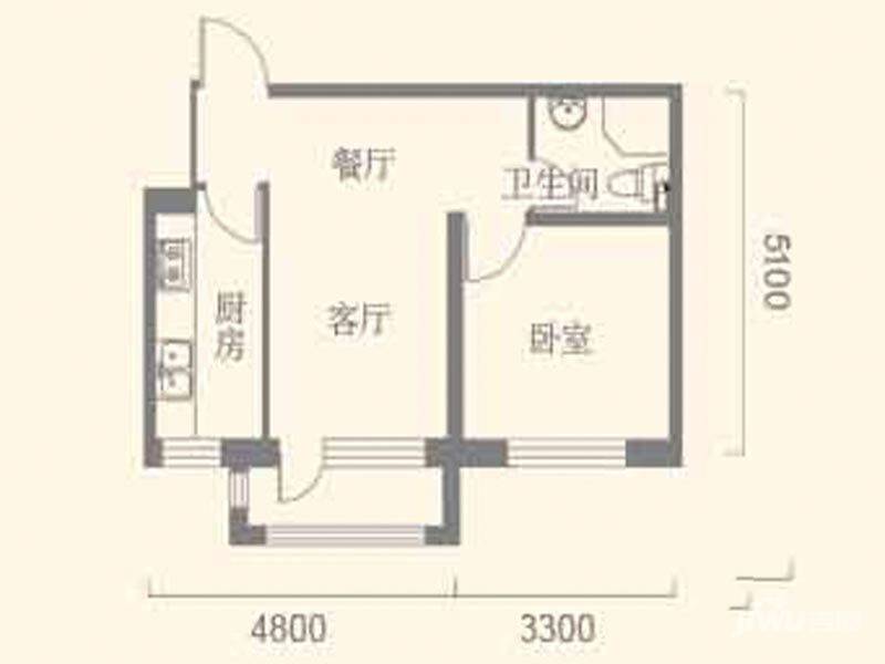 骏达绅士花园1室2厅1卫55㎡户型图