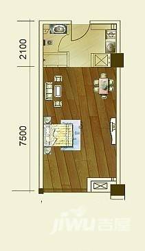 鼓楼19291室1厅1卫58㎡户型图